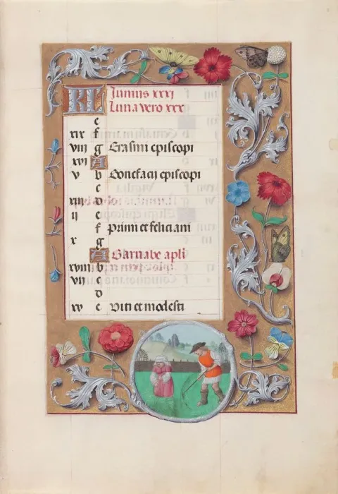 Framed Print : Hours of Queen Isabella the Catholic, Queen of Spain: Fol. 7r, June, c. 1500. Creator Framed Print : Hours of Queen Isabella the Catholic, Queen of Spain: Fol. 7r, June, c. 1500. Creator