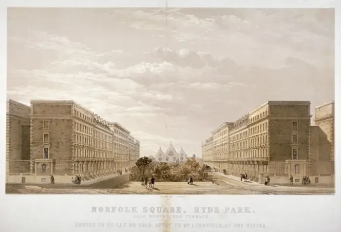 Framed Print : House agents advertisement for properties in Norfolk Square, Paddington, London, c1870 Framed Print : House agents advertisement for properties in Norfolk Square, Paddington, London, c1870