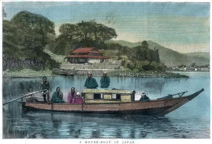 Framed Print : A house-boat in Japan, 1888 Framed Print : A house-boat in Japan, 1888