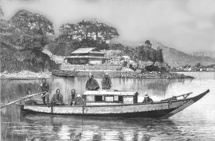 Framed Print : A House-Boat in Japan, 1888. Creator: Unknown Framed Print : A House-Boat in Japan, 1888. Creator: Unknown