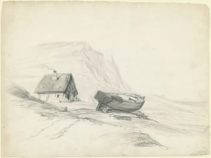 Framed Print : House and Boat at the Shore, c. 1835-1840. Creator: Seth Wells Cheney Framed Print : House and Boat at the Shore, c. 1835-1840. Creator: Seth Wells Cheney