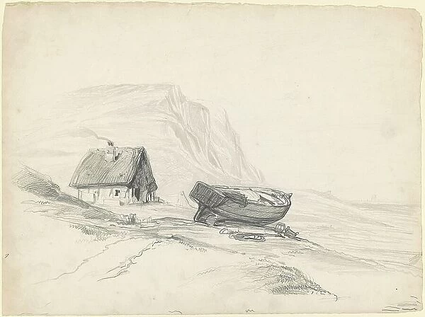 House and Boat at the Shore, c. 1835-1840. Creator: Seth Wells Cheney