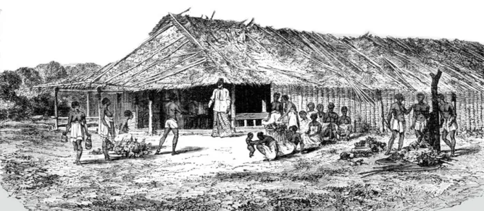 Framed Print : House of the Caboceer of MBO-GE-LAH; An Excursion in Dahomey, 1871. Creator: J. Alfred Skertchly Framed Print : House of the Caboceer of MBO-GE-LAH; An Excursion in Dahomey, 1871. Creator: J. Alfred Skertchly