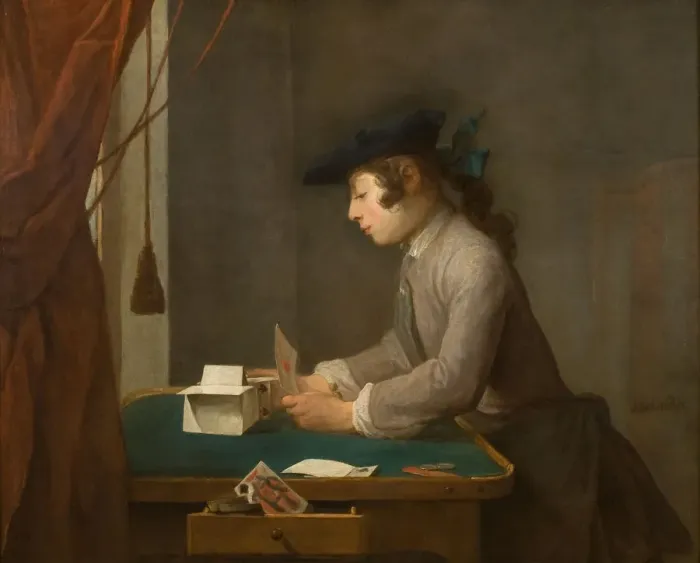 Framed Print : The House of Cards, 1735. Artist: Chardin, Jean-Baptiste Simeon (1699-1779) Framed Print : The House of Cards, 1735. Artist: Chardin, Jean-Baptiste Simeon (1699-1779)