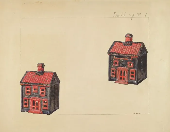 Framed Print : House Coin Bank, c. 1938. Creator: Alf Bruseth Framed Print : House Coin Bank, c. 1938. Creator: Alf Bruseth