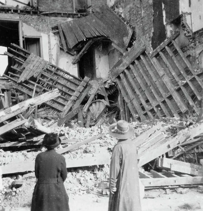 Framed Print : House destroyed by a bomb, Armentieres, France, World War I, c1914-c1918. Artist: Nightingale & Co Framed Print : House destroyed by a bomb, Armentieres, France, World War I, c1914-c1918. Artist: Nightingale & Co