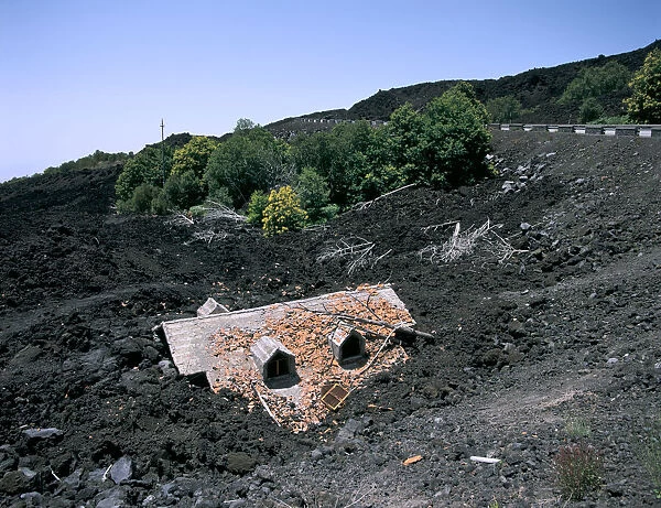 House destroyed by lava flow, Mount Etna, Sicily, Italy
