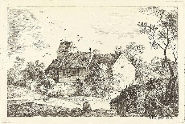 House with a Dovecote in a Rolling Landscape, c. 1770. Creator: Nicolas Perignon