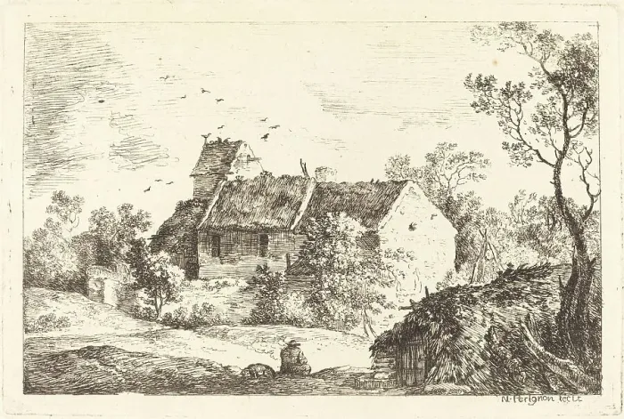Framed Print : House with a Dovecote in a Rolling Landscape, c. 1770. Creator: Nicolas Perignon Framed Print : House with a Dovecote in a Rolling Landscape, c. 1770. Creator: Nicolas Perignon