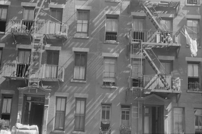 Framed Print : House fronts, 61st Street between 1st and 3rd Avenues, New York, 1938. Creator: Walker Evans Framed Print : House fronts, 61st Street between 1st and 3rd Avenues, New York, 1938. Creator: Walker Evans