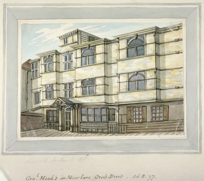 Framed Print : House of George Monck, Duke of Albermarle in Grub Street, now Milton Street, City of London, 1797 Framed Print : House of George Monck, Duke of Albermarle in Grub Street, now Milton Street, City of London, 1797