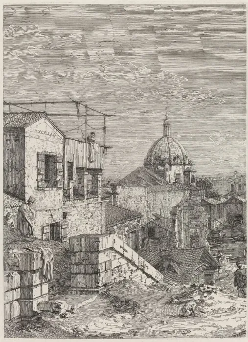 Framed Print : The House with the Inscription [left], 1741. Creator: Canaletto