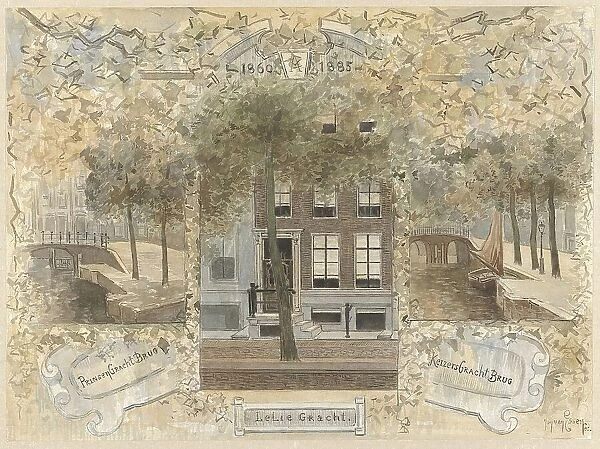 House on the Leliegracht, flanked by the bridges over the Prinsengracht and... 1864-1936. Creator: Johannes Cornelis van Essen