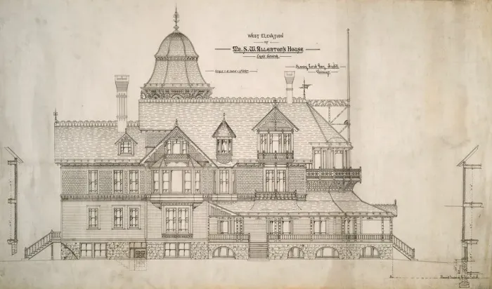 Framed Print : House for Mr. S. W. Allerton, Lake Geneva, Wisconsin: West Elevation, c. 1884 Framed Print : House for Mr. S. W. Allerton, Lake Geneva, Wisconsin: West Elevation, c. 1884