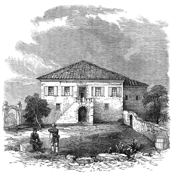 Framed Print : House at Oropos where the Englishmen were confined, 1870. Creator: Unknown Framed Print : House at Oropos where the Englishmen were confined, 1870. Creator: Unknown