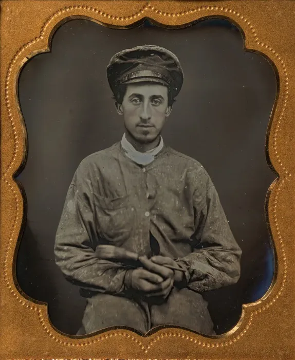 Framed Print : House Painter Wearing a Cap and Holding a Paint Brush, 1850s. Creator: Unknown Framed Print : House Painter Wearing a Cap and Holding a Paint Brush, 1850s. Creator: Unknown
