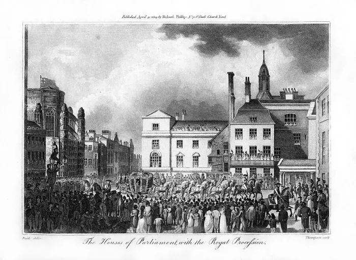 Framed Print : The House of Parliament, with the Royal Procession, London, 1804. Artist: Thompson Framed Print : The House of Parliament, with the Royal Procession, London, 1804. Artist: Thompson