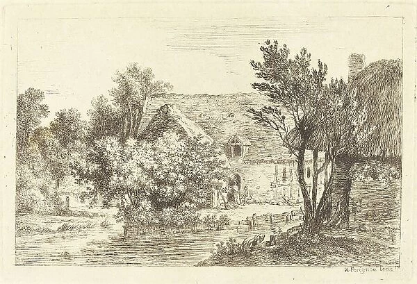 A House and a Shaded Cottage on the Banks of a River, c. 1770. Creator: Nicolas Perignon