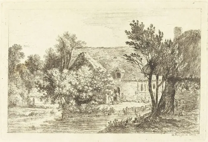 Framed Print : A House and a Shaded Cottage on the Banks of a River, c. 1770. Creator: Nicolas Perignon Framed Print : A House and a Shaded Cottage on the Banks of a River, c. 1770. Creator: Nicolas Perignon