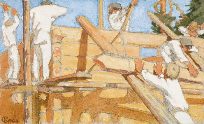 Framed Print : A House of Stout Logs, 1906. Creator: Akseli Gallen-Kallela Framed Print : A House of Stout Logs, 1906. Creator: Akseli Gallen-Kallela