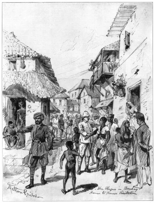 Framed Print : House-to-house visitation during the plague in Bombay, India, 1898. Artist: Melton Prior Framed Print : House-to-house visitation during the plague in Bombay, India, 1898. Artist: Melton Prior
