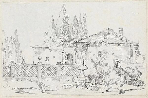 House and Trees across a Garden Wall, 1744 / 1750. Creator: Joseph-Marie Vien the Elder