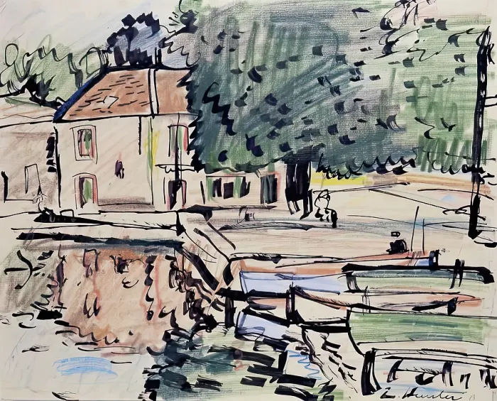 Framed Print : House By The Water - Reflections, c1927. Creator: George Leslie Hunter Framed Print : House By The Water - Reflections, c1927. Creator: George Leslie Hunter