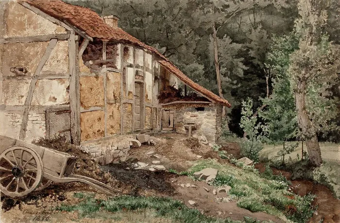 Framed Print : A house in the woods, 1856. Creator: Werner Holmberg Framed Print : A house in the woods, 1856. Creator: Werner Holmberg