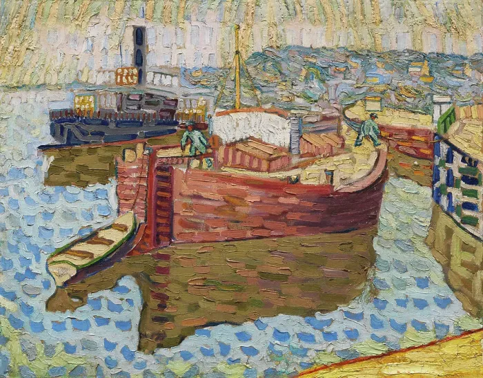 Framed Print : Houseboats on the Dnieper, 1907. Creator: Baranov-Rossiné, Vladimir Davidovich (1888-1942) Framed Print : Houseboats on the Dnieper, 1907. Creator: Baranov-Rossiné, Vladimir Davidovich (1888-1942)