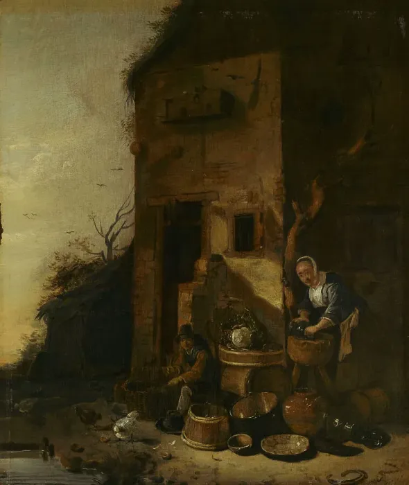 Framed Print : Household Chores, c1650s. Creator: Egbert van der Poel Framed Print : Household Chores, c1650s. Creator: Egbert van der Poel