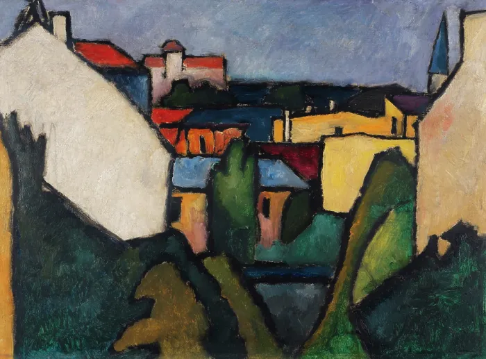 Framed Print : Houses, 1910. Creator: Kanoldt, Alexander (1881-1939) Framed Print : Houses, 1910. Creator: Kanoldt, Alexander (1881-1939)