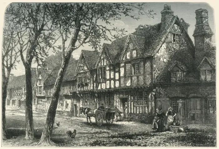 Framed Print : Houses Under the Castle, Warwick, c1870 Framed Print : Houses Under the Castle, Warwick, c1870
