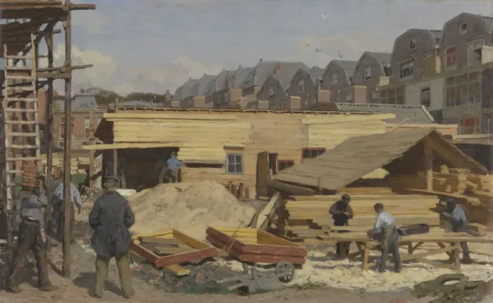 Framed Print : Houses under construction, 1895. Creator: Tholen, Willem Bastiaan (1860-1931) Framed Print : Houses under construction, 1895. Creator: Tholen, Willem Bastiaan (1860-1931)