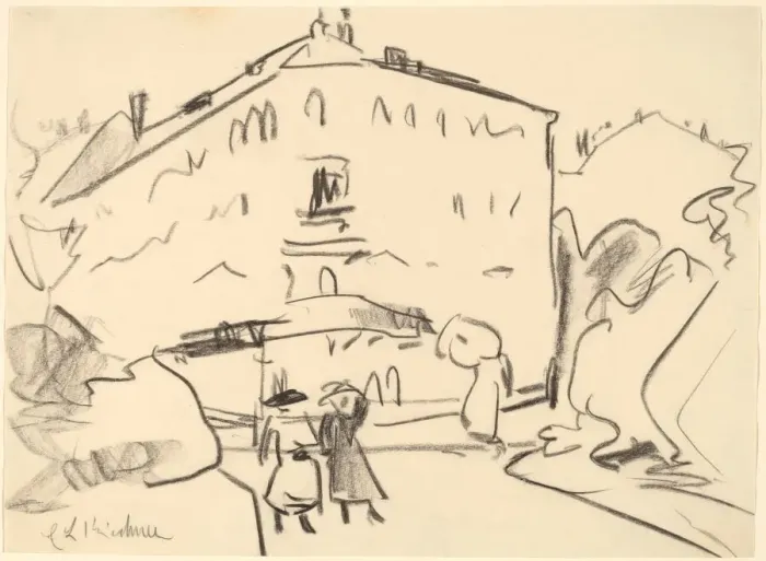 Framed Print : Houses in Dresden with People Strolling, 1909. Creator: Ernst Kirchner Framed Print : Houses in Dresden with People Strolling, 1909. Creator: Ernst Kirchner