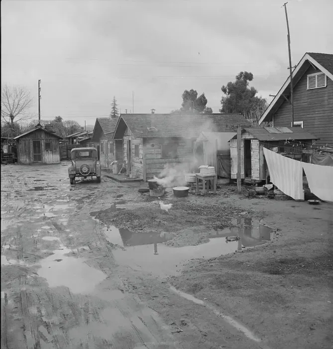 Framed Print : Houses inhabited by Mexican citrus workers, Lindsay, Tulare County, California, 1939. Creator: Dorothea Lange Framed Print : Houses inhabited by Mexican citrus workers, Lindsay, Tulare County, California, 1939. Creator: Dorothea Lange