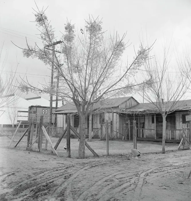 Framed Print : Houses inhabited by Mexican citrus workers, Lindsay, Tulare County, California, 1939. Creator: Dorothea Lange Framed Print : Houses inhabited by Mexican citrus workers, Lindsay, Tulare County, California, 1939. Creator: Dorothea Lange