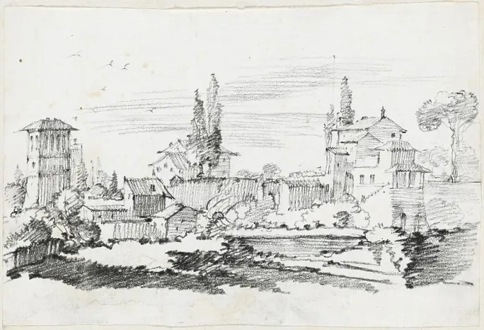 Framed Print : Houses in Italy, 1744 / 1750. Creator: Joseph-Marie Vien the Elder Framed Print : Houses in Italy, 1744 / 1750. Creator: Joseph-Marie Vien the Elder