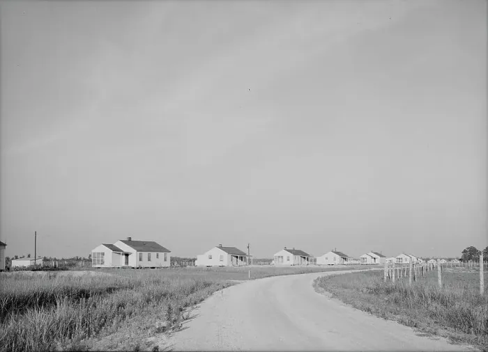 Framed Print : Houses at Lake Dick cooperative, Arkansas, 1938. Creator: Dorothea Lange Framed Print : Houses at Lake Dick cooperative, Arkansas, 1938. Creator: Dorothea Lange