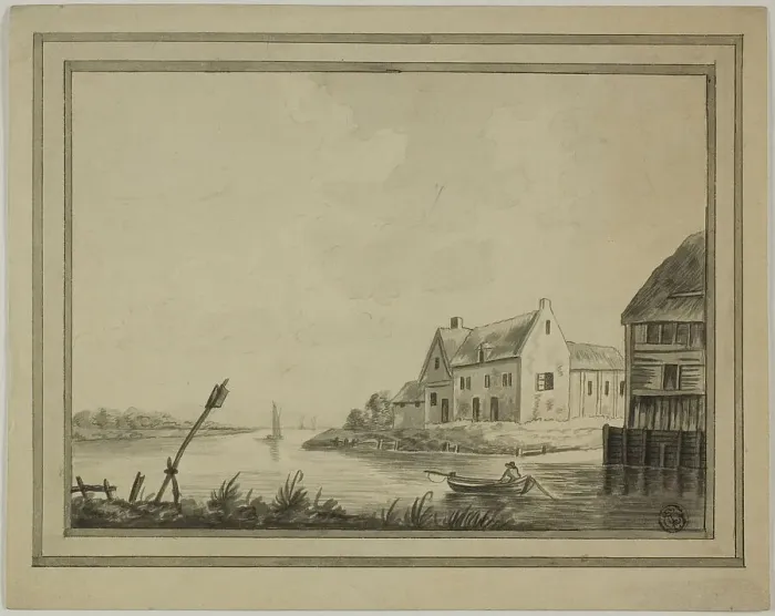 Framed Print : Houses on River or Canal, n.d. Creator: Unknown Framed Print : Houses on River or Canal, n.d. Creator: Unknown