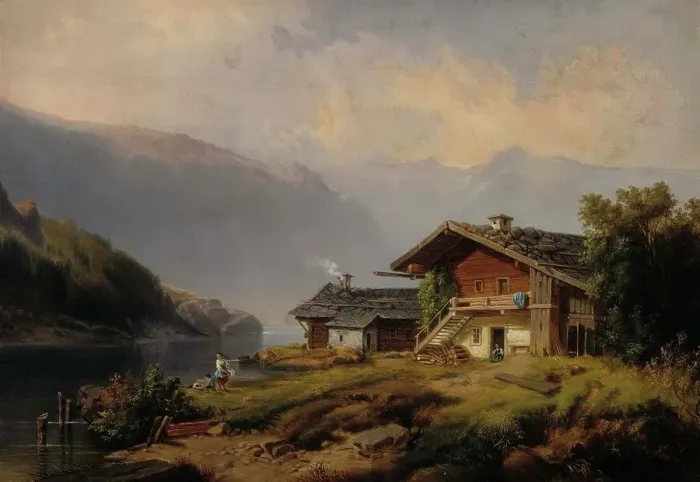 Framed Print : Houses on the shore of the Vierwaldstättersee, 1826-1872. Creator: Thomas Joachim Legler Framed Print : Houses on the shore of the Vierwaldstättersee, 1826-1872. Creator: Thomas Joachim Legler