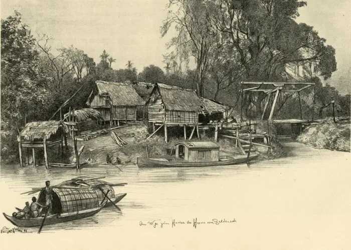 Framed Print : Houses on stilts, Bangkok, Siam, 1898. Creator: Christian Wilhelm Allers Framed Print : Houses on stilts, Bangkok, Siam, 1898. Creator: Christian Wilhelm Allers