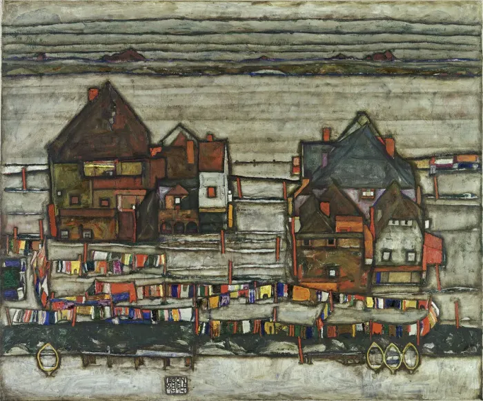 Framed Print : Houses With Washing Lines, 1914. Artist: Schiele, Egon (1890?1918) Framed Print : Houses With Washing Lines, 1914. Artist: Schiele, Egon (1890?1918)