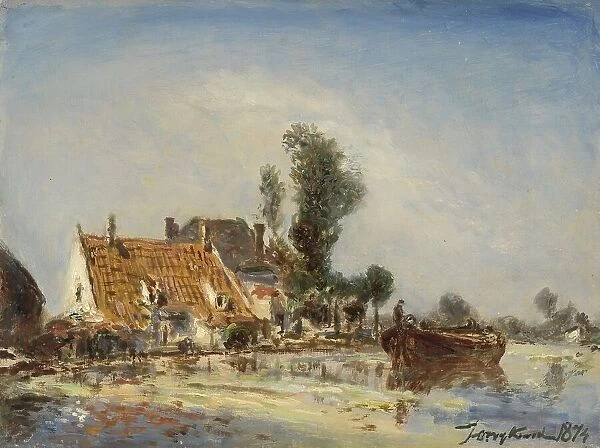 Houses on a Waterway near Crooswijk, 1874. Creator: Johan Barthold Jongkind