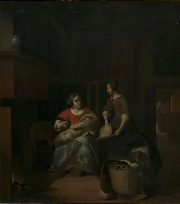 Framed Print : A Housewife Instructing her Maid, 1644-1683. Creator: Pieter de Hooch Framed Print : A Housewife Instructing her Maid, 1644-1683. Creator: Pieter de Hooch