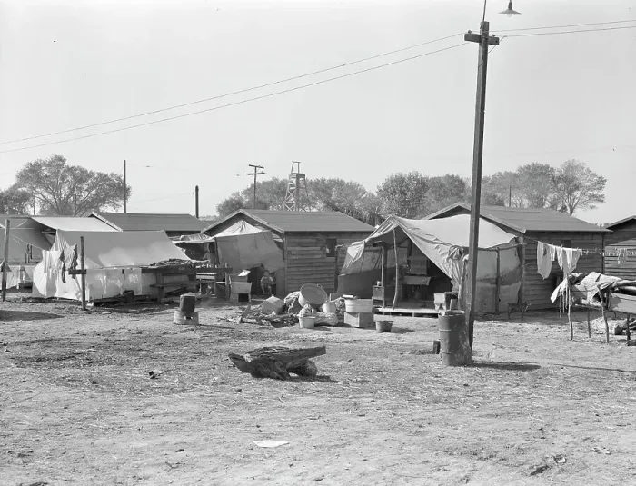 Framed Print : Housing for migratory cotton workers five miles north of Corcoran, California, 1936. Creator: Dorothea Lange Framed Print : Housing for migratory cotton workers five miles north of Corcoran, California, 1936. Creator: Dorothea Lange