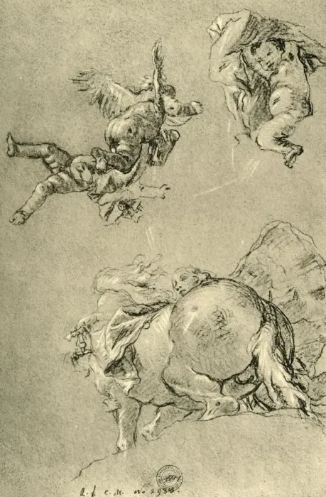 Framed Print : Hovering Cupids and one of the Horae with a sun steed, 1752-1753, (1928). Artist Framed Print : Hovering Cupids and one of the Horae with a sun steed, 1752-1753, (1928). Artist
