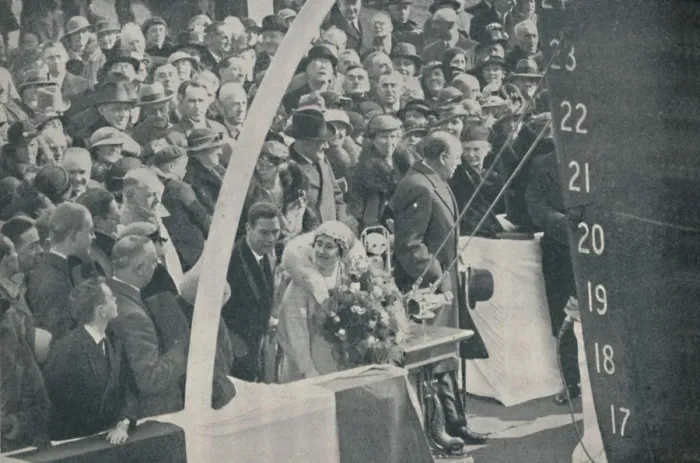 Framed Print : HRH Duchess of York with Duke of York, launching Strathmore on April 4, 1935, (1936) Artist Framed Print : HRH Duchess of York with Duke of York, launching Strathmore on April 4, 1935, (1936) Artist
