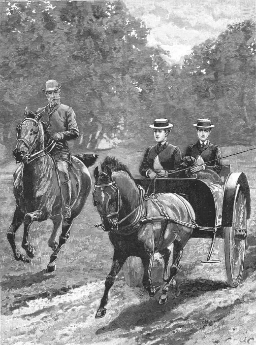 Framed Print : HRH Prince Christian riding with his Daughters in Windsor Park, 1891. Creator: John Charlton Framed Print : HRH Prince Christian riding with his Daughters in Windsor Park, 1891. Creator: John Charlton
