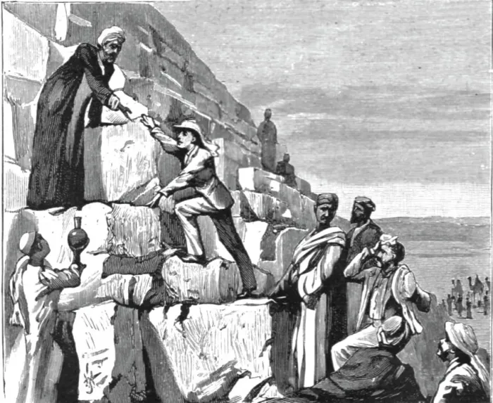 Framed Print : H.R.H. The Prince of Wales in Egypt -- The Ascent of the Great Pyramid, 1891. Creator: Unknown Framed Print : H.R.H. The Prince of Wales in Egypt -- The Ascent of the Great Pyramid, 1891. Creator: Unknown