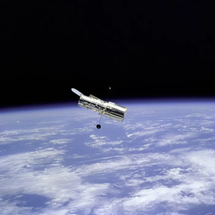 Framed Print : Hubble Space Telescope and Earth Limb, 1997. Creator: NASA Framed Print : Hubble Space Telescope and Earth Limb, 1997. Creator: NASA